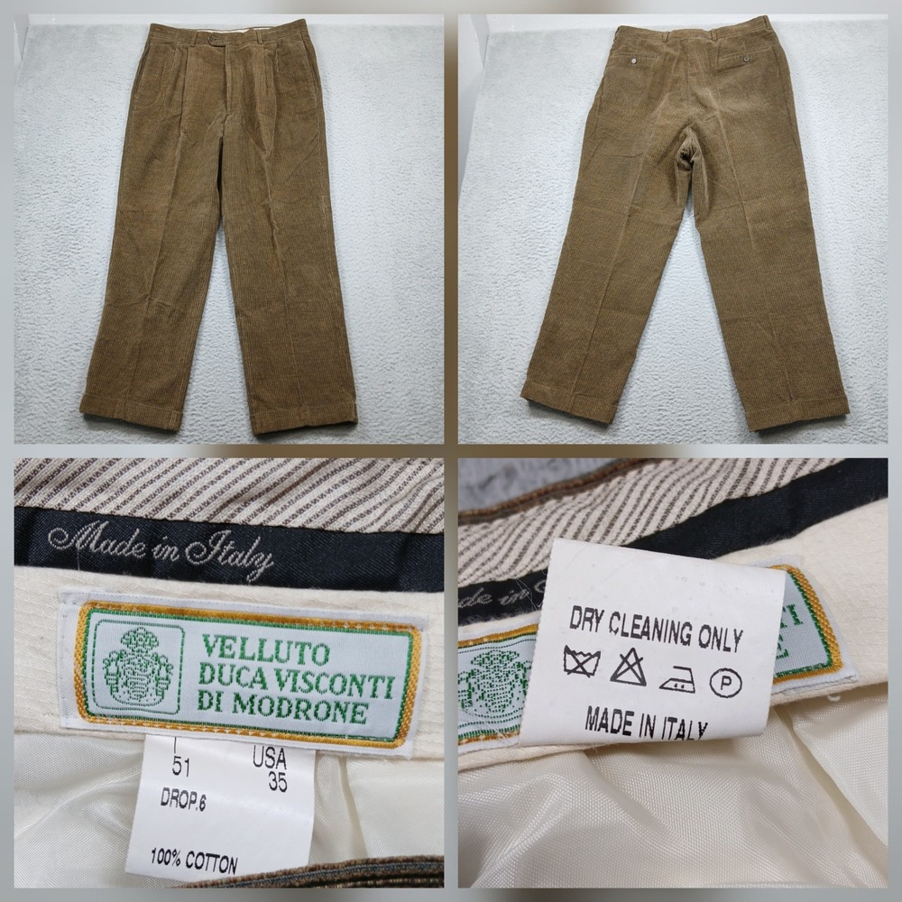 Duca Visconti Di Modrone Corduroy Pants‎ Men's 35 Brown Italy Cotton